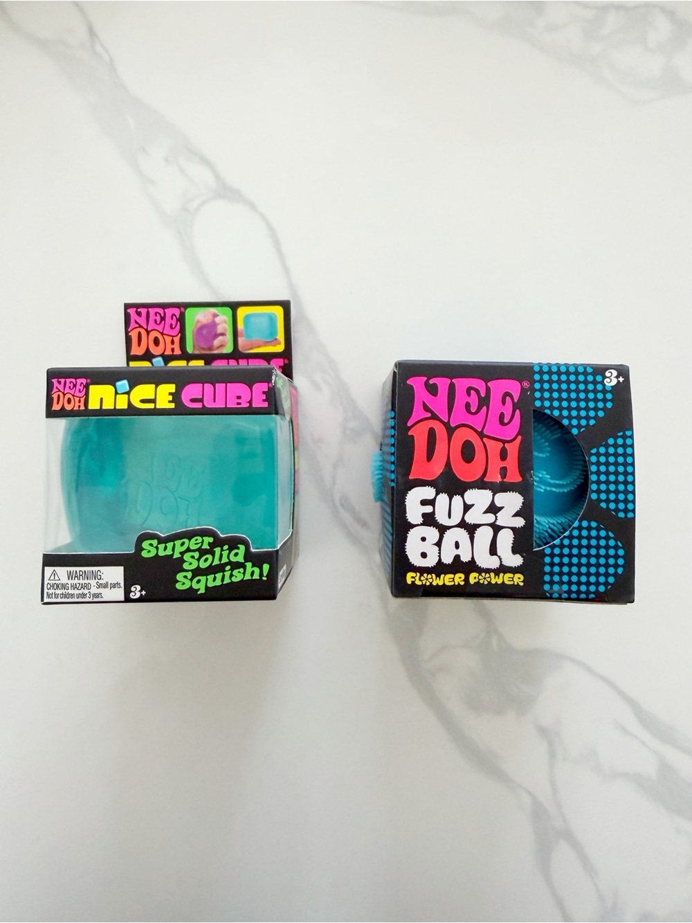 RARE NeeDoh Nice Cube + Fuzz Ball Bundle of 2 • NEW Viral Squishy Set